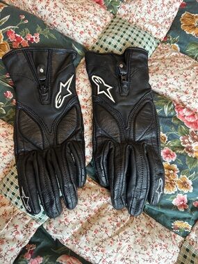 Alpinestars Black Leather Motorcycle Gloves with White Logos